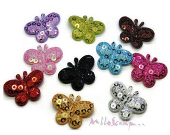 Papillons tissu, papillons sequin, embellissement scrapbooking, 11 pièces