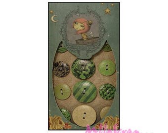 Boutons bois, boutons Santoro Mirabelle, boutons scrapbooking, 12 pièces