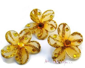 Fleurs tissu, fleurs jaune, embellissement fleurs, fleurs scrapbooking, 3 pièces