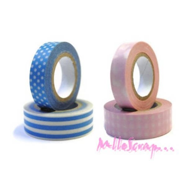 Masking tape, rouleau scotch déco, rose bleu, autocollant, scrapbooking, les 4 rouleaux