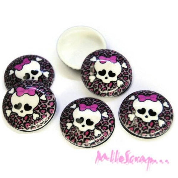 Cabochons têtes de mort, cabochons halloween, embellissement scrapbooking, 5 pièces