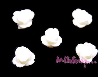 Cabochons petites roses, roses résine, fleurs scrapbooking, 5 pièces