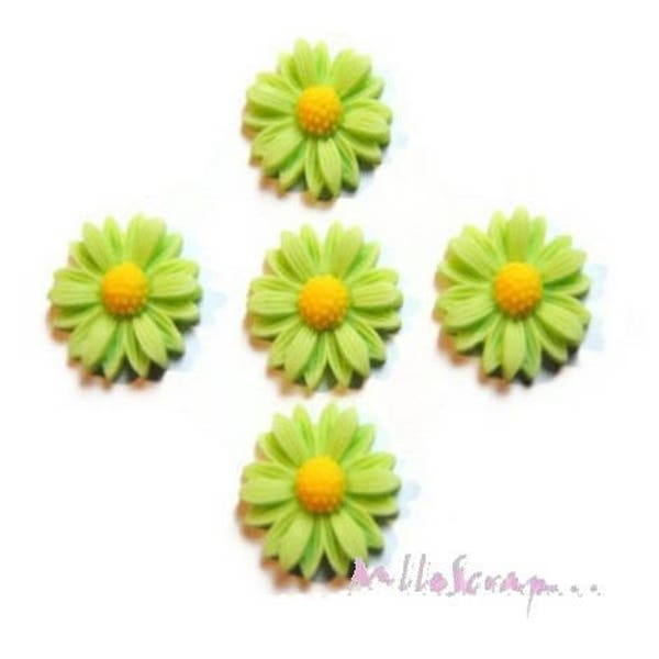 Paquerettes cabochons, resin flowers, scrapbooking flowers, 5 pieces