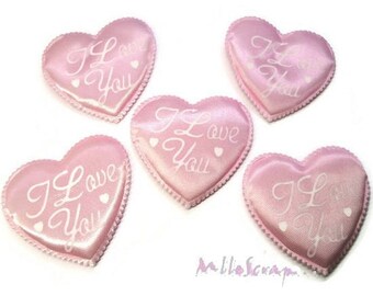 Appliques coeurs, coeurs tissu, coeurs I love You, embellissement scrapbooking, 5 pièces