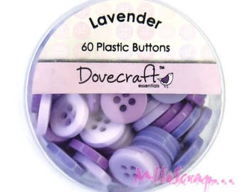 Boutons violet clair, boutons Dovecraft, boutons scrapbooking, 60 pièces