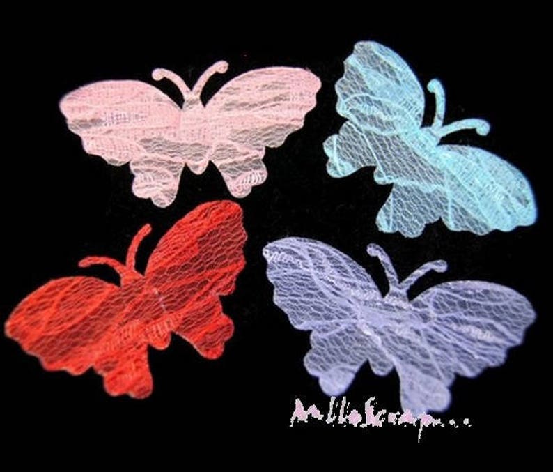 Appliques papillons, papillons tissu, papillons dentelle, embellissement scrapbooking, 5 pièces image 1