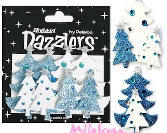 Set of 7 Christmas trees 3D "dazzlers" Petaloo embellishment Scrapbook Paper *.