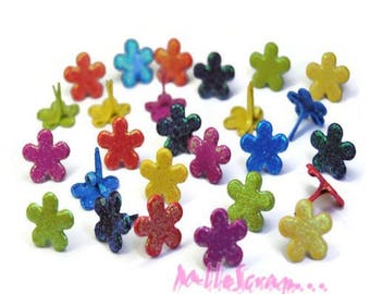 Attaches parisiennes, brads fleurs, brads paillettes, attaches parisiennes scrapbooking, 20 pièces