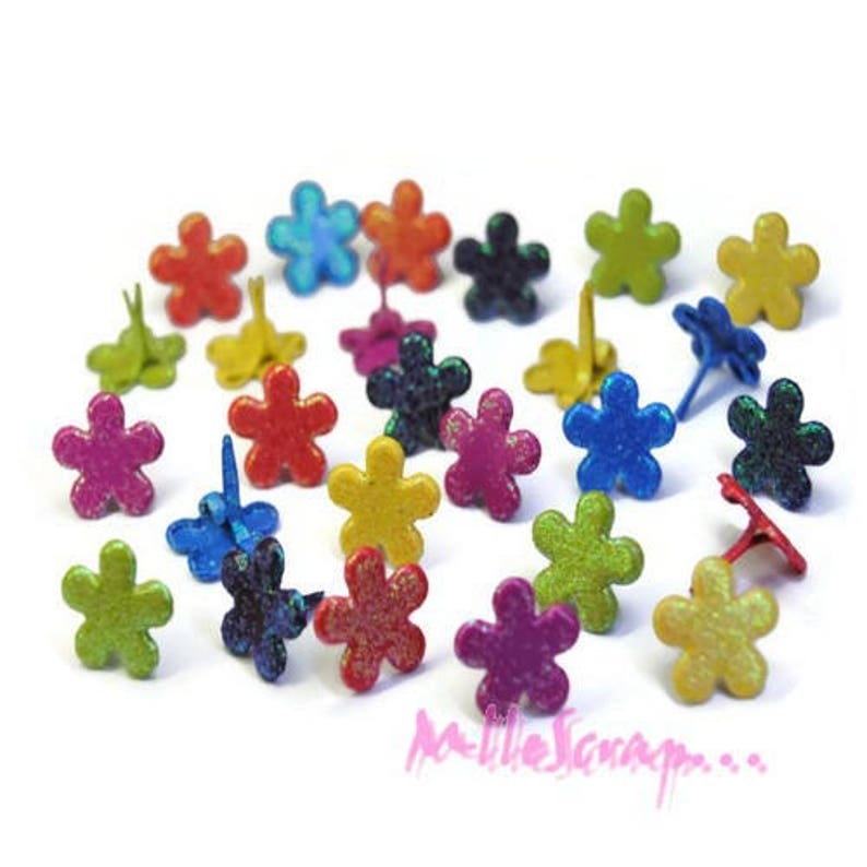 Attaches parisiennes, brads fleurs, brads paillettes, attaches parisiennes scrapbooking, 20 pièces image 1