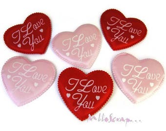 Appliques coeurs, coeurs tissu, coeurs I love You, embellissement scrapbooking, 6 pièces