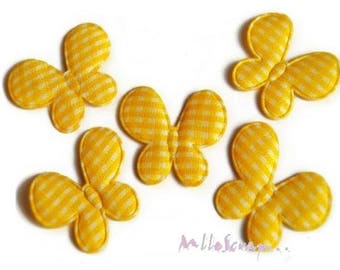 Appliques papillons, papillons tissu, papillons vichy, embellissement scrapbooking, 5 pièces