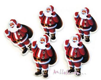 Boutons père noel, boutons bois, noel, père noel bois, boutons scrapbooking, 5 pièces