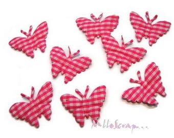 Appliques papillons, papillons tissu, papillons vichy, embellissement scrapbooking, 8 pièces