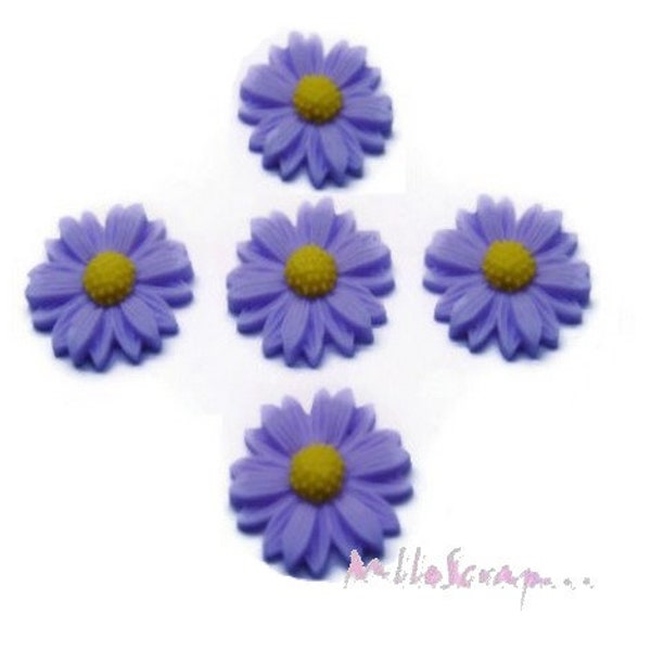 Paquerettes cabochons, resin flowers, scrapbooking flowers, 5 pieces