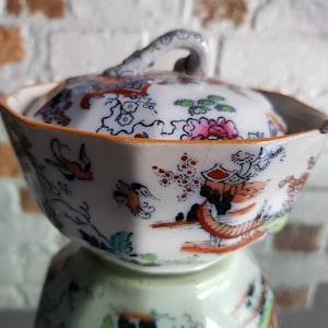 Antique c1820-1830 Mason&#39;s Ironstone Hydra Hand Painted Lidded Bowl- Dish