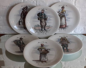 Vintage French Metiers De Vieux Paris 6 X 7.2" Porcelaine Plates- Limoges France