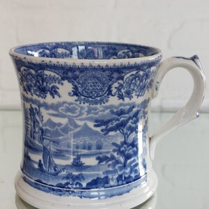 RARE John Meir & Son Blue And White Print Kilchurn Castle, Loch Awe &quot;Northern Scenery&quot; X LARGE Tankard c1800s