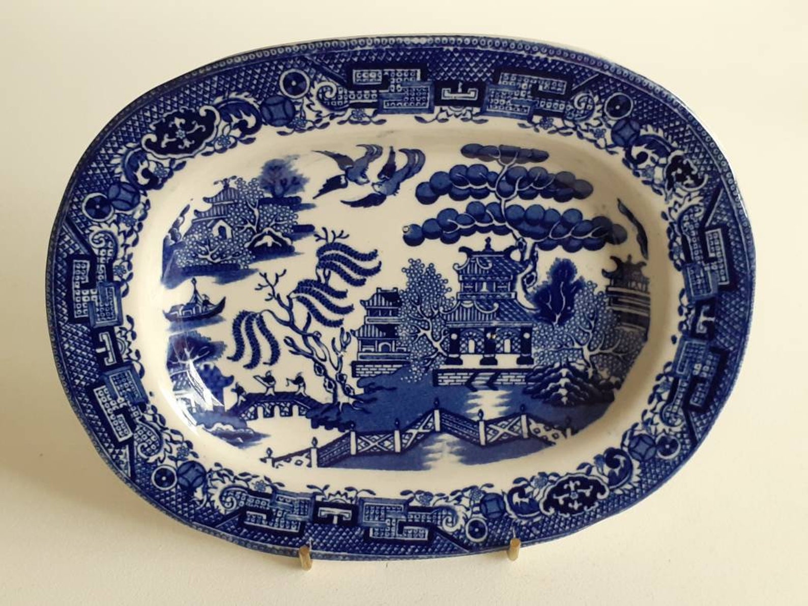 Small 19th Century Willow Pattern Oval Plate W. A. A Stone Etsy