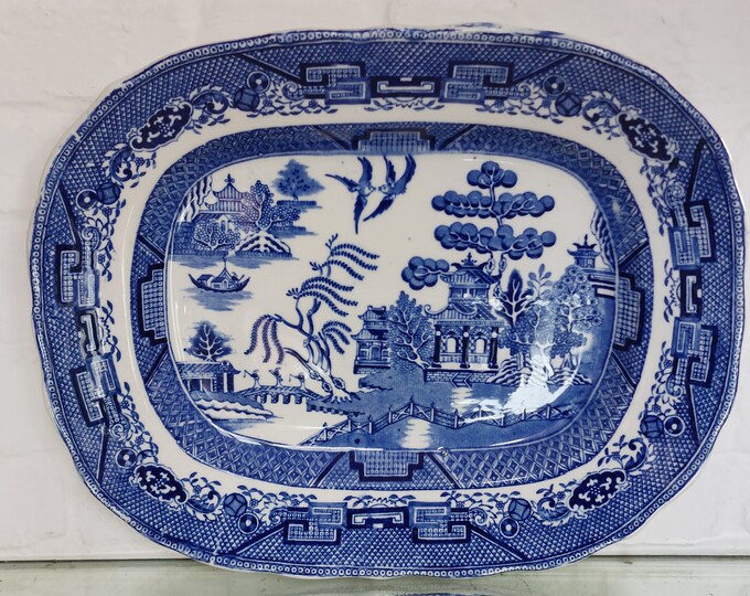 Rare Antique Britannia Pottery Glasgow willow Pattern Large Serving