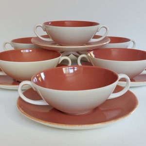 Rare Vintage &quot;Poole&quot; England 12 Pieces Set Twin Handled Bowls + Matching Plates c1960