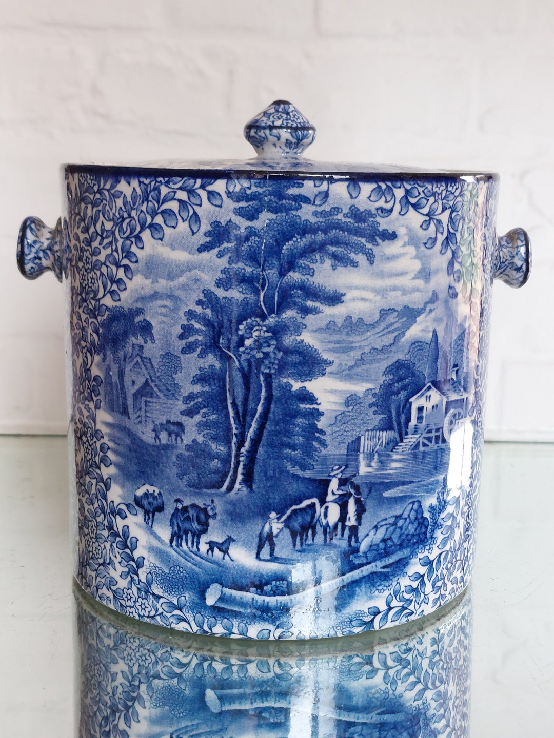 RARE Antique J Kent Fenton Large Biscuit Barrel ye Olde Foley Ware