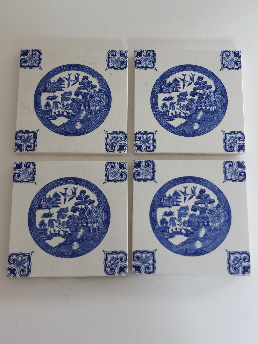 Rare Antique "pilkington" Willow Pattern Reclaimed 6" Tiles C1900 4 ...