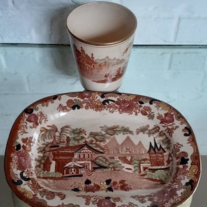 Rare Antique Victorian E. M. & Co) Edge Malkin Mismatched Miniature Platter + Beaker c.1837- 1900