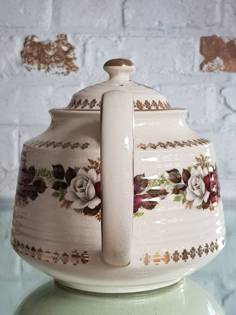 Vintage sadler China Teapot Gold Floral Etsy