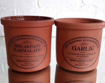 Henry Watson Pottery Terracotta Garlic Cellar & Breakfast Marmalade Jar- No Lids