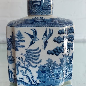 Very Rare Antique Willow Pattern Lidded Tea Caddy- Canister c1820- 1860