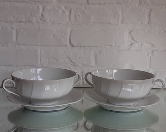 Vintage Set of Twin Handled Bowls & Matching Underplates!