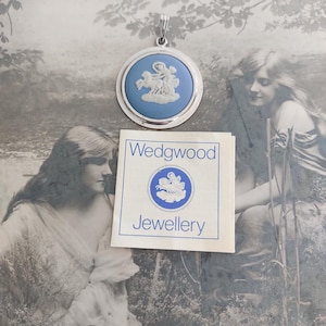Beautiful Large Wedgwood Blue- White Jasperware & Sterling Silver Chariot Necklace/ Pendant!