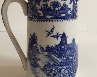 Olde Alton Ware Blue + White Jug- 1 Pint- 6" Tall