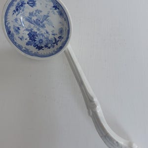 Massively LARGE/ Heavy 14&quot; Blue & White Antique Soup Ladle c1840- 1880