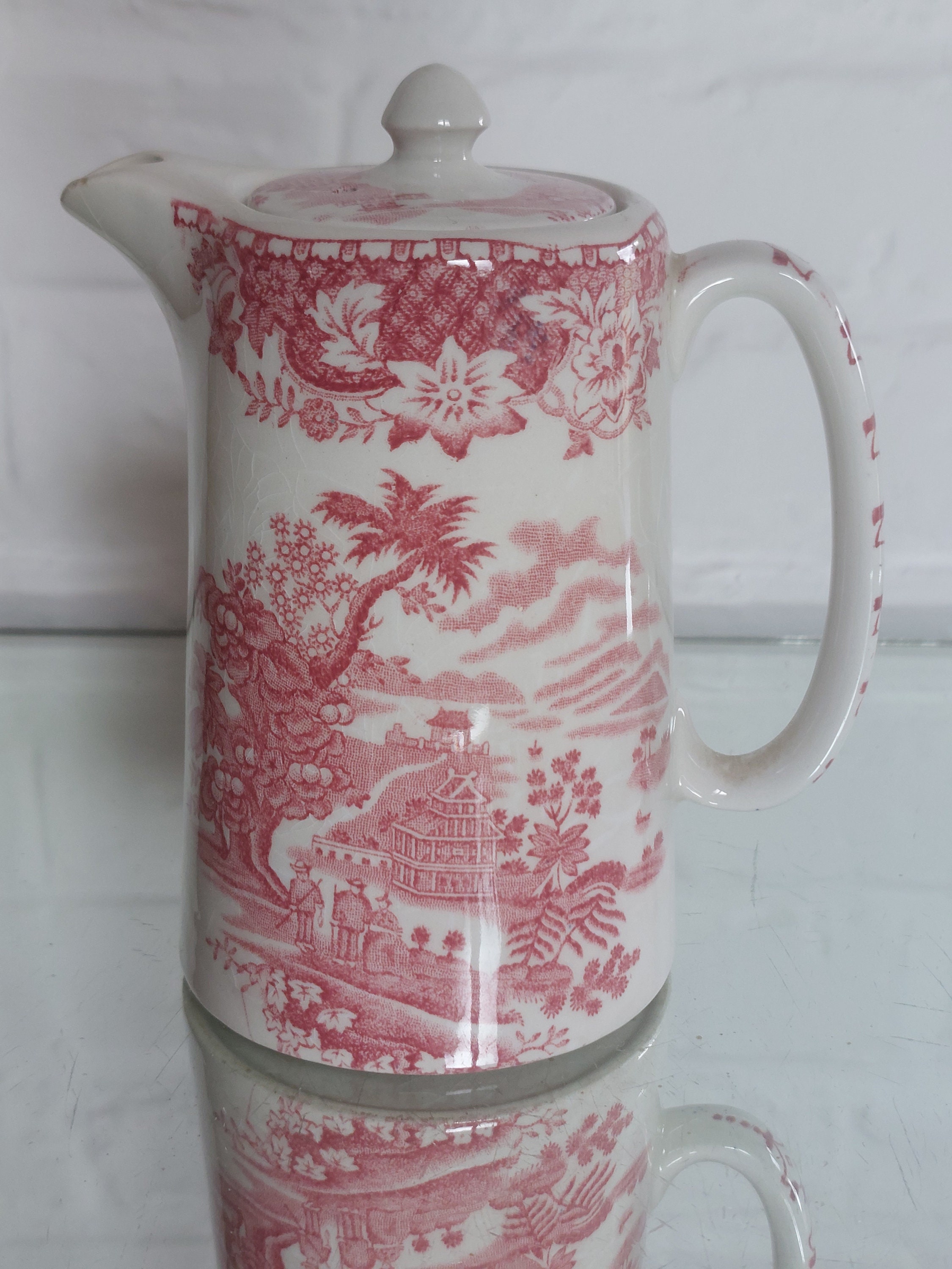 Antique Seaforth, Woods Burslem Small Lidded Tea- Coffee Pot- Red