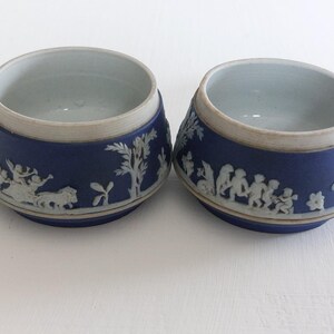 RARE Antique Wedgwood Blue Jasperware Pair Open Salt Pots c1800s