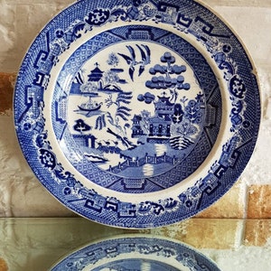 Antique Victorian Willow  Pattern Staffordshire 8.2&quot; Plate, c.1900&#39;s