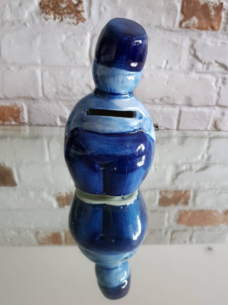 Delft Holland Vintage Blue /& White Ceramic Chubby Boy Dutch Figurine 5.5 Piggy Bank