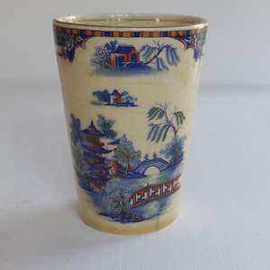 Rare Antique Parrot & Co Ltd Coronet Ware &quot;Ye Olde Willow&quot; Beaker c1910