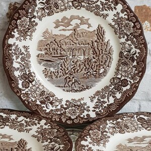 RARE Palissy 1790 Avon Scenes Brown and White Dinner 9" Plates- 4 Available for Purchase- Price Is For EACH Plate.