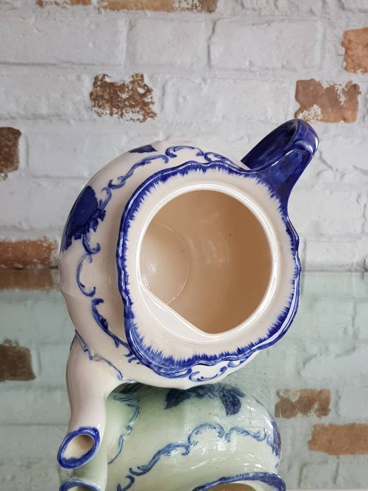 Vintage Sadler Ironstone Large Blue White Teapot Etsy