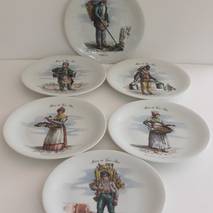 Vintage Limoges French Metiers De Vieux Paris 6 X Porcelaine Side Plates