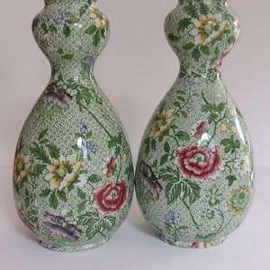 Rare Glorious Antique Pair of &quot;Ye Olde Dresden&quot; Green Chintz Vases 1900- 1919 (Art Nouveau)