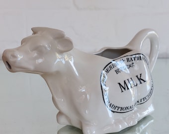 Frederick Rathbone Burgess Middleport White + Black Cow Milk Jug- Creamer c1970