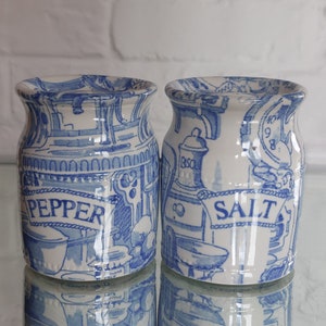 Very Rare Burleigh Ware Blue + White Salt Pepper Pots