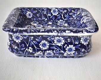 Rare Burleigh Staffordshire "Calico" Pattern 2 Parts Ceramic Soap Dish