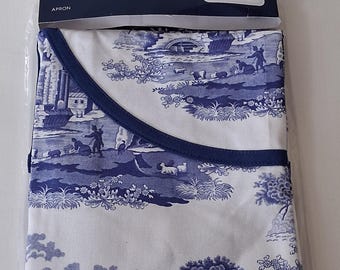 Rare Spode Blue Italian Fabric Large Cooking Apron!