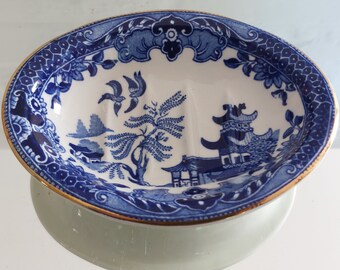 Antique Blue Willow Warming Plate Dish England Circa 1800's