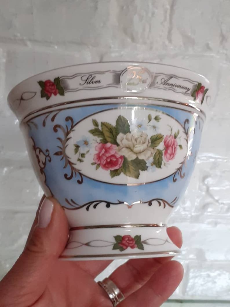 Polly Anna Fine Bone China 25th Silver Anniversary Bowl Beautiful image 2