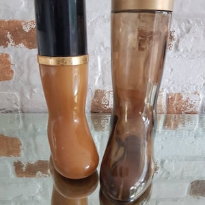 Vintage Set of 2 &quot;Avon&quot; Leather Cologne Boot Shaped Glass Bottles- Empty